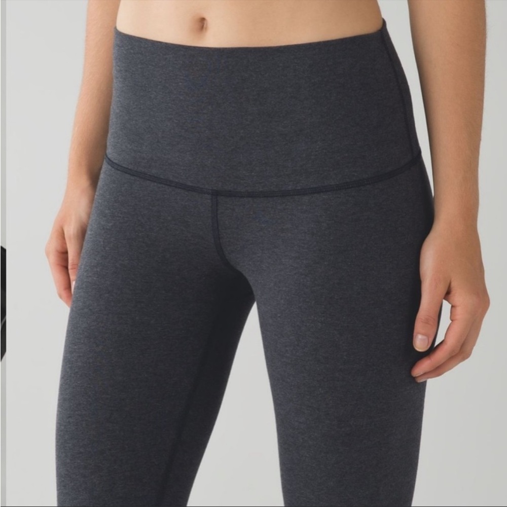Lululemon Heathered Black/Dark Gray Wunder Under Pant *Cotton (Roll Down) sz 12